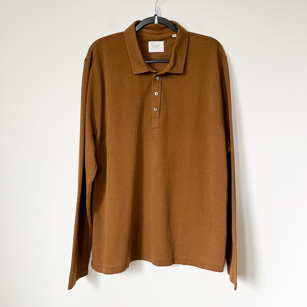 Billy Reid Long Sleeve Polo Shirt Brown Mens XXL